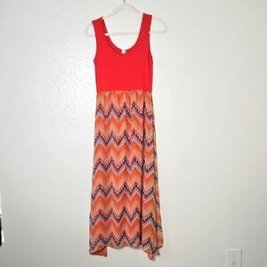 Emerald Red and Orange High Low Dress